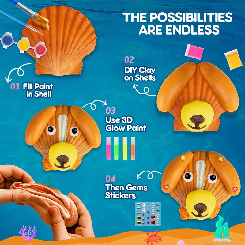 EPUMP Shell Painting Kit for Kids - Glow in The Dark Arts and Crafts Supplies Kits for Girls Boys - Kids Activities Creative Art Set Birthday Gifts DIY Paint Toys for Age 6 7 8 9 10 11 12 Years Old - Image 2